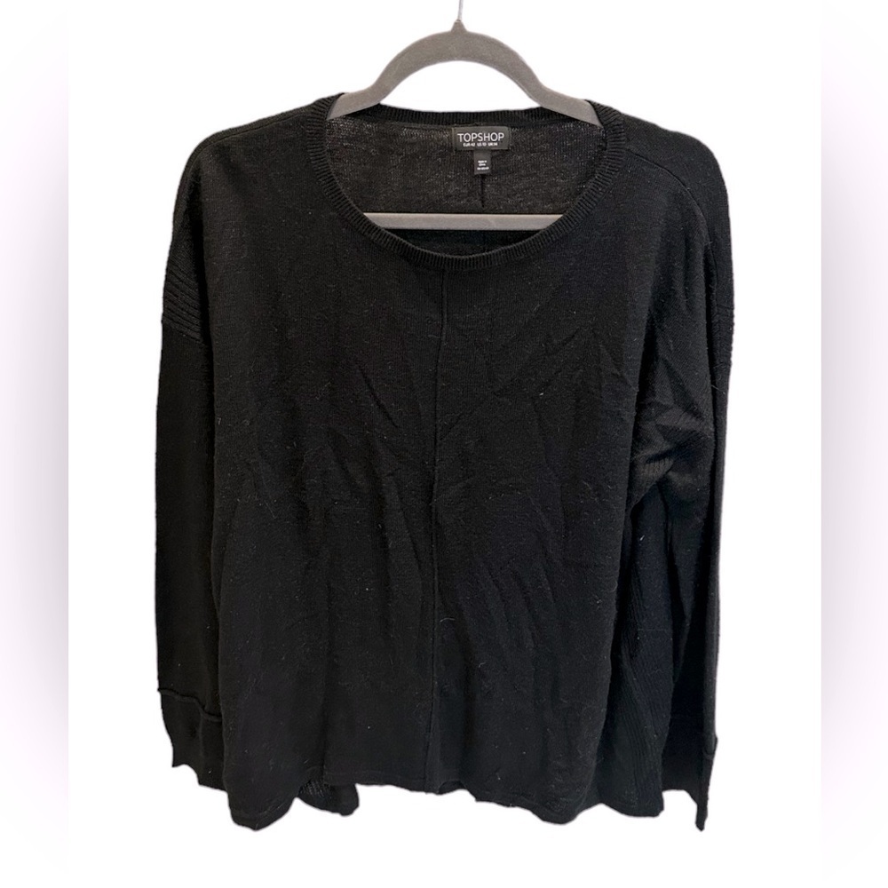 Topshop Sweater Women's Size 10 Black Pullover Knit Ribbed Long Sleeve